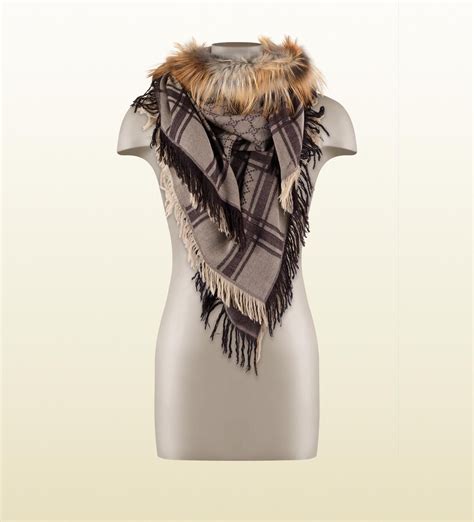 gucci pashmine|gucci scarf with fur trim.